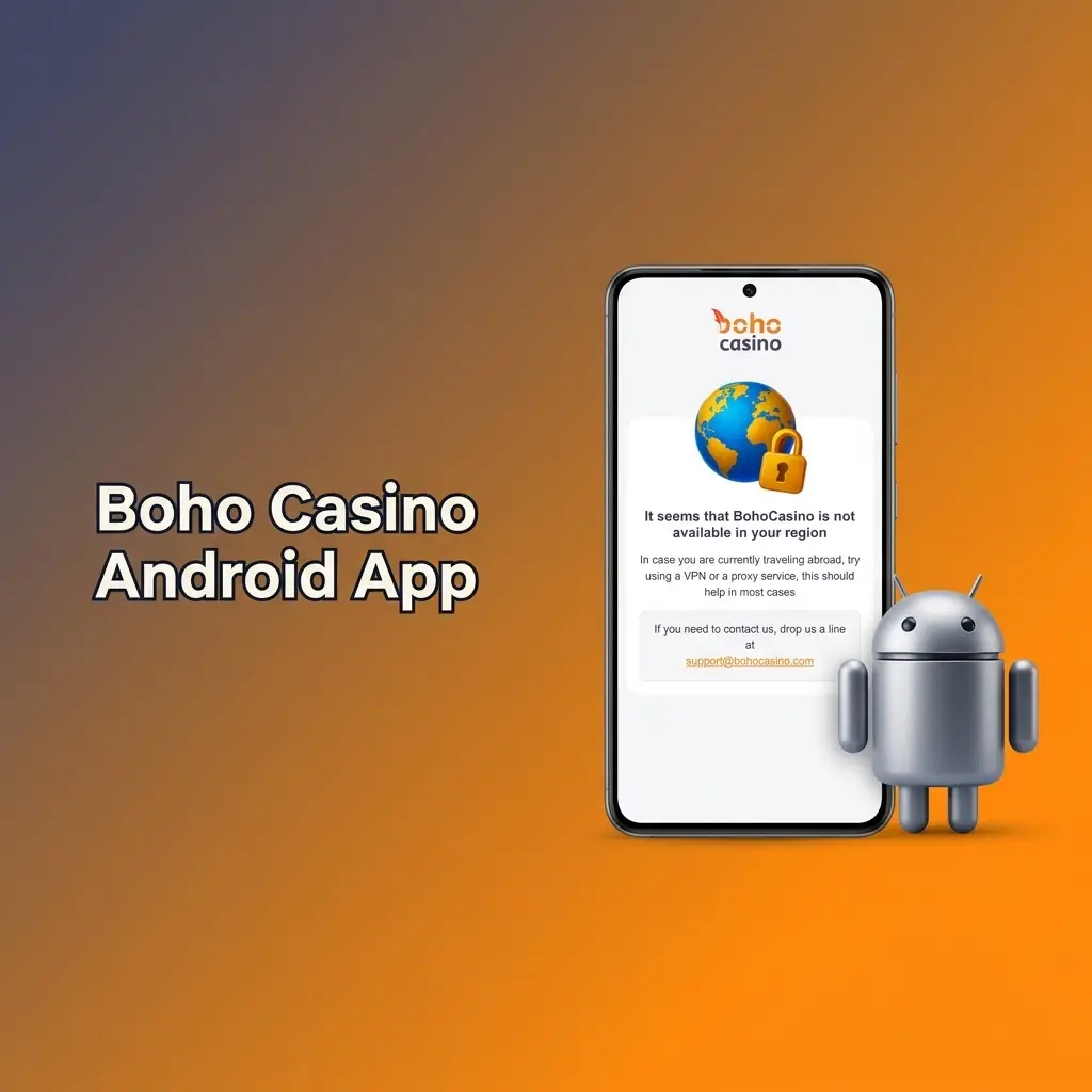 Boho Casino Android app interface showing mobile casino games and betting options available for free download