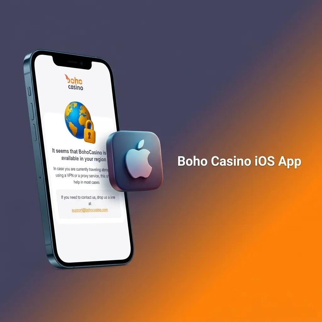 Boho Casino iOS app interface displayed on iPhone and iPad, showing casino games and sports betting features for Canadian players.