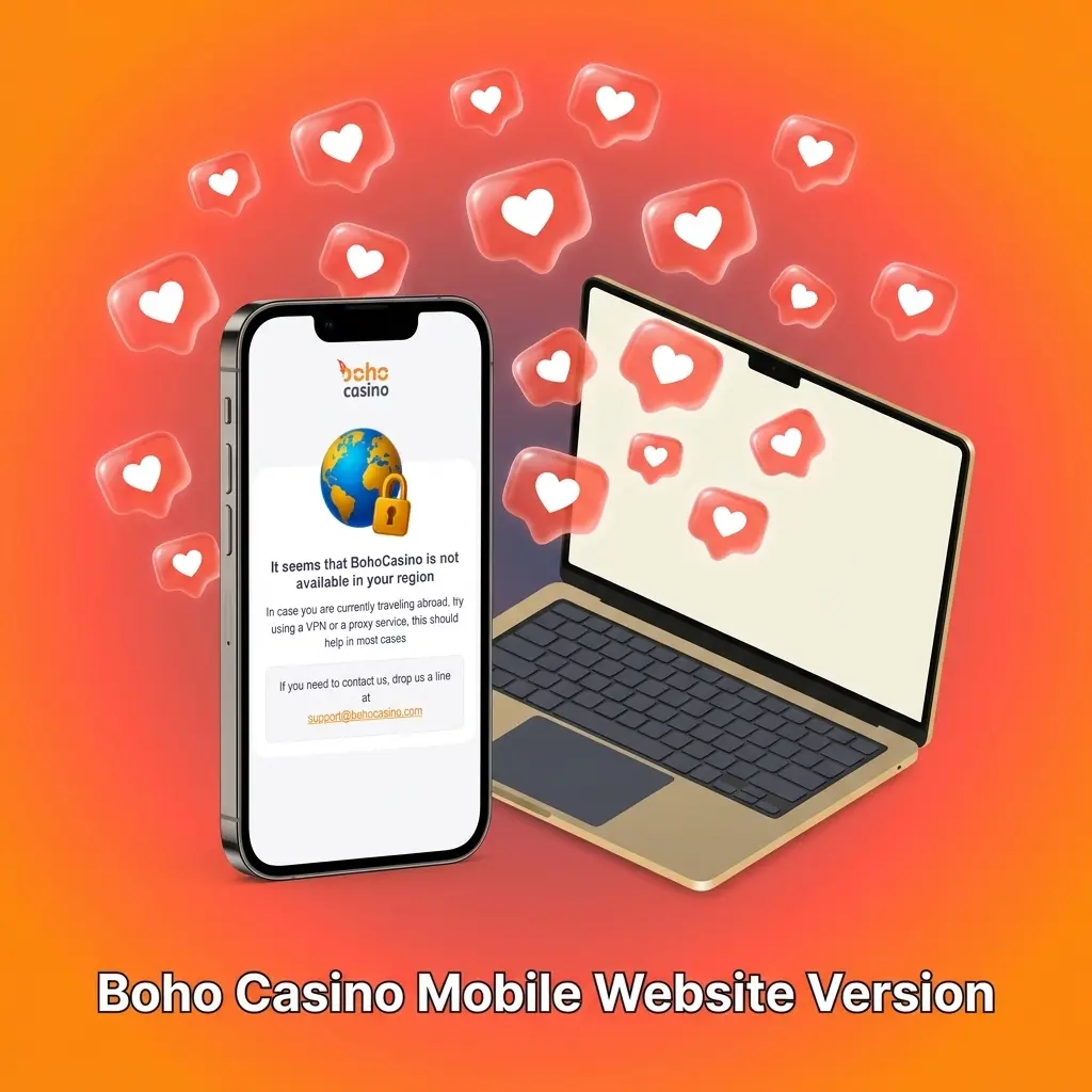 Boho Casino mobile website displayed on smartphones and tablets with casino games and sports betting accessible via browser