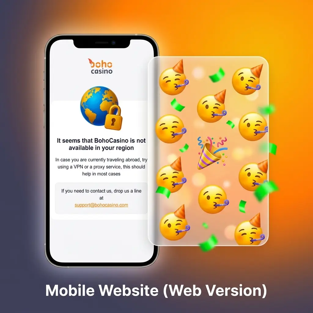 Boho Casino mobile website interface showing full game access and browser-based play on smartphones and tablets