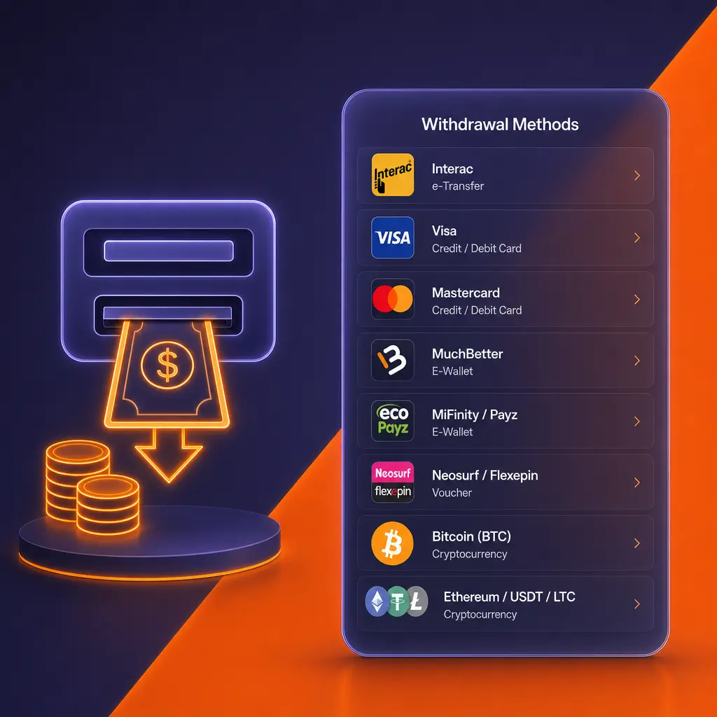 Boho Casino withdrawal methods including Interac, Visa, crypto and more